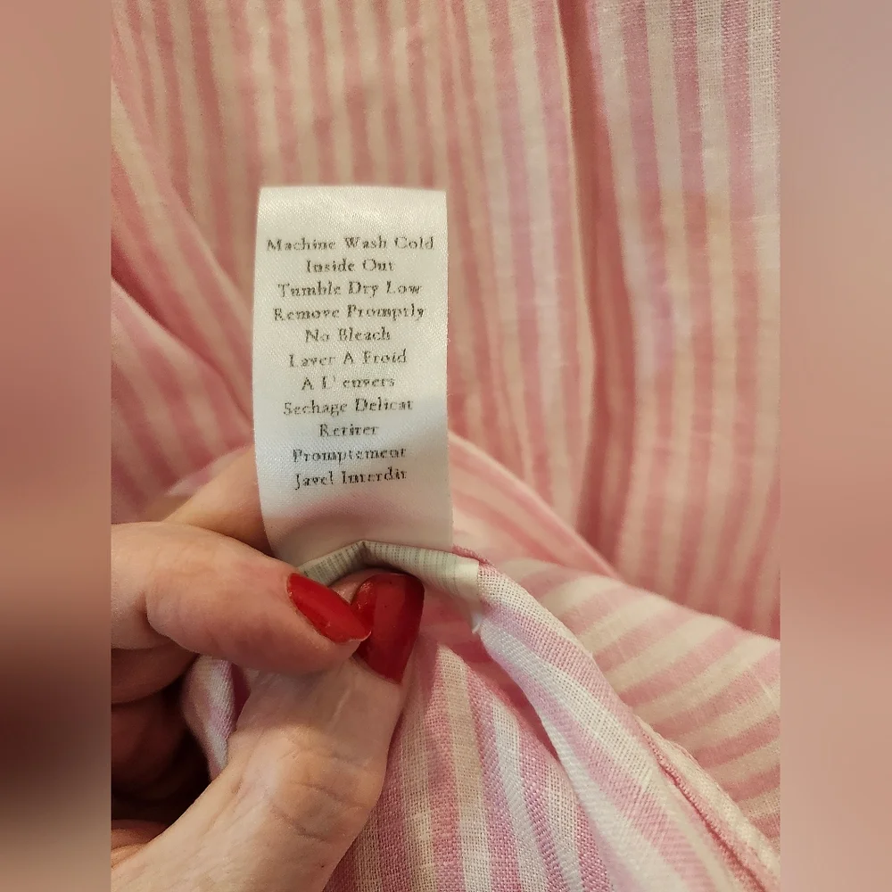 Frank & Eileen Hunter Pink & White Striped Italian  Linen Shirt-Dress - Medium - Picture 5 of 11